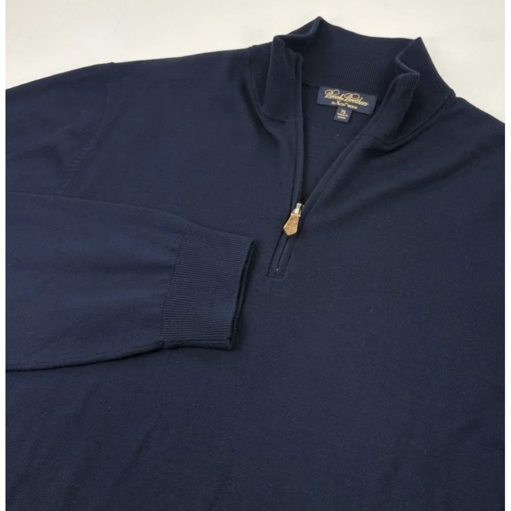 Brooks Brothers Saxon Extra Fine Merino Wool 1/4 Zip Sweater Navy Men's XL
